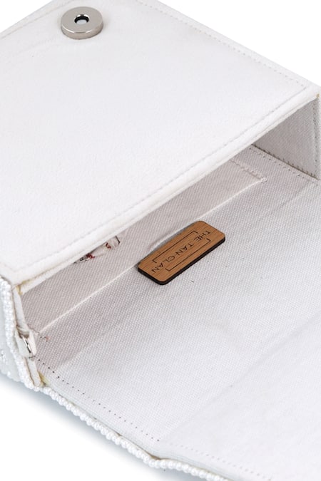 The Tan Clan_White Beads Megan Flapover Bag _at_Aza_Fashions
