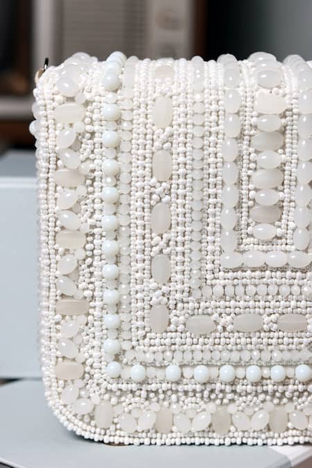 Buy_The Tan Clan_White Beads Megan Flapover Bag 