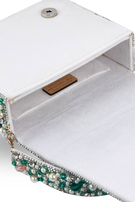 The Tan Clan_Green Beads, Pearls, Crystals Gigi Flapover Bag _Online_at_Aza_Fashions