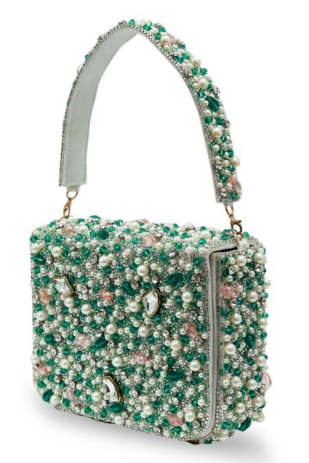 Buy_The Tan Clan_Green Beads, Pearls, Crystals Gigi Flapover Bag _Online_at_Aza_Fashions