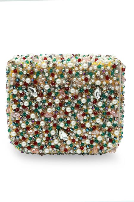 Buy_The Tan Clan_Multi Color Beads, Pearls, Crystals, Rhinestones Tyra Flapover Bag _Online_at_Aza_Fashions