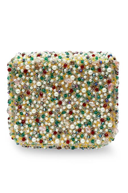 Shop The Tan Clan Multi Color Beads, Pearls, Crystals, Rhinestones Tyra Flapover Bag Shop_The Tan Clan_Multi Color Beads, Pearls, Crystals, Rhinestones Tyra Flapover Bag