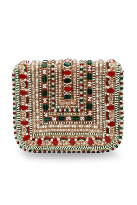 Buy_The Tan Clan_Multi Color Beads, Stones Abby Flapover Bag _Online_at_Aza_Fashions