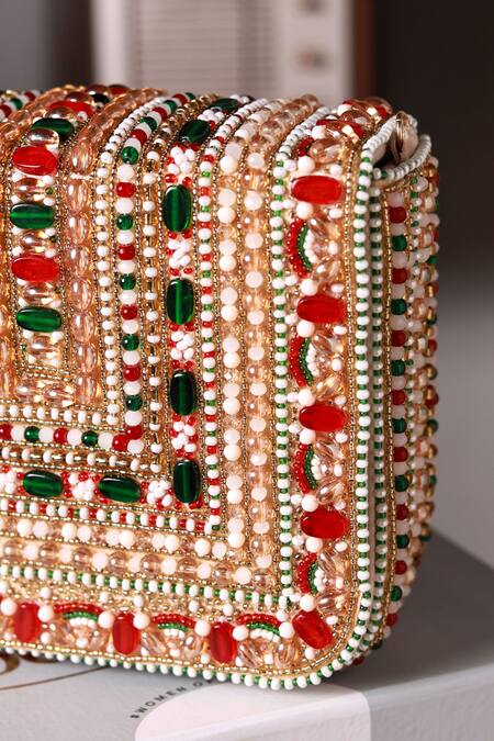 Buy_The Tan Clan_Multi Color Beads, Stones Abby Flapover Bag 