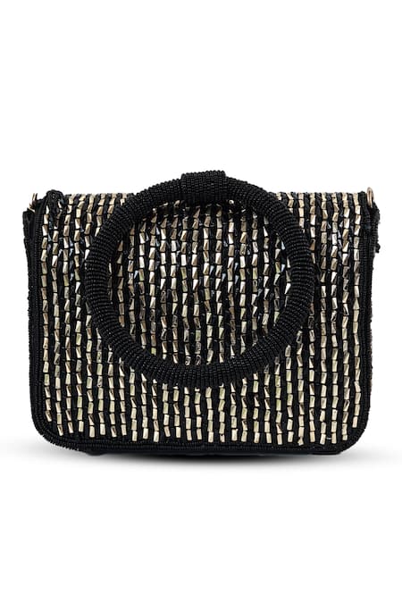 The Tan Clan_Black Beads, Fringe Sylvie Flapover Bag _Online_at_Aza_Fashions