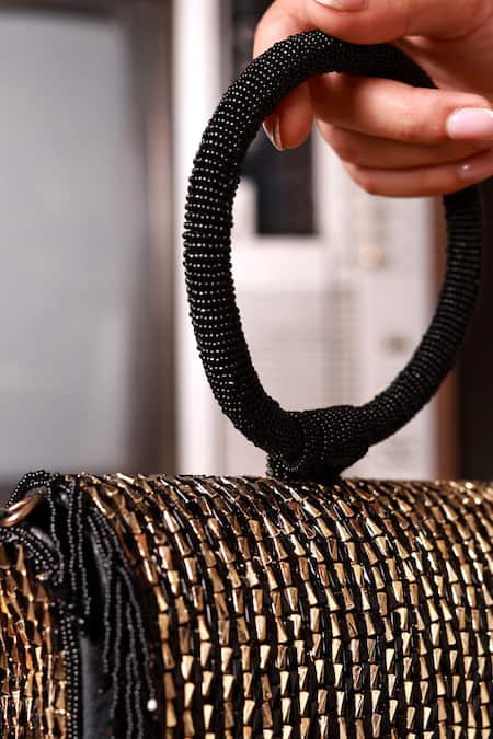 Buy_The Tan Clan_Black Beads, Fringe Sylvie Flapover Bag _Online_at_Aza_Fashions