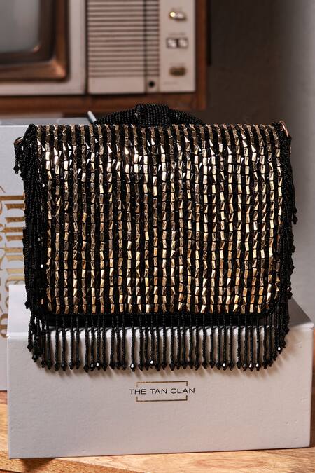 The Tan Clan_Black Beads, Fringe Sylvie Flapover Bag _at_Aza_Fashions