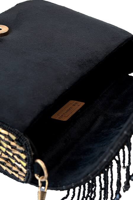 Buy_The Tan Clan_Black Beads, Fringe Sylvie Flapover Bag 