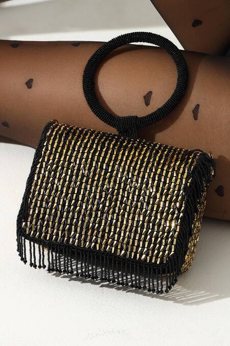 Shop_The Tan Clan_Black Beads, Fringe Sylvie Flapover Bag 