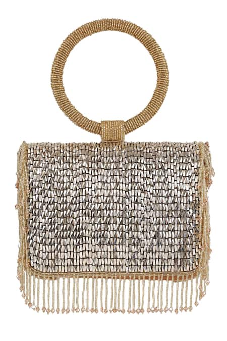 The Tan Clan_Gold Beads, Tassels Sylvie Flapover Bag _Online_at_Aza_Fashions