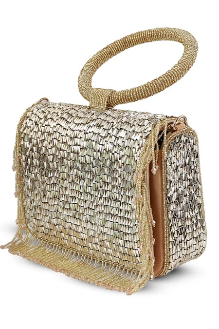 Buy_The Tan Clan_Gold Beads, Tassels Sylvie Flapover Bag _Online_at_Aza_Fashions