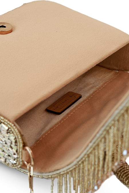 Shop_The Tan Clan_Gold Beads, Tassels Sylvie Flapover Bag _Online_at_Aza_Fashions