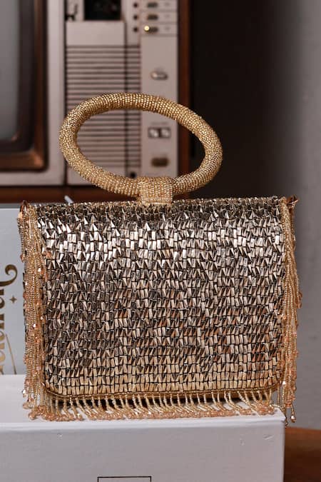 The Tan Clan_Gold Beads, Tassels Sylvie Flapover Bag _at_Aza_Fashions