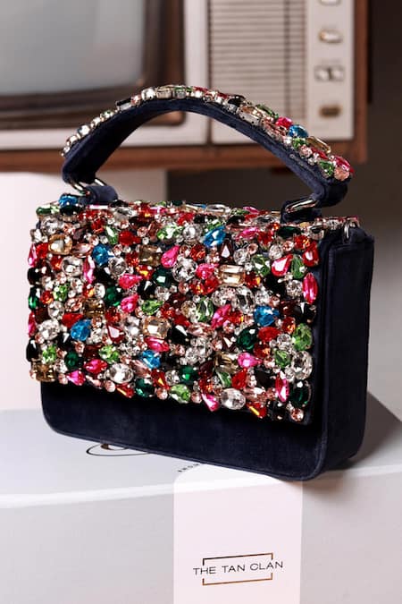 The Tan Clan Blue Gemstones, Crystals, Rhinestones Kylie Flapover Bag 