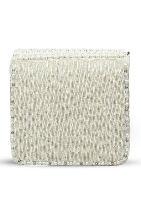 Buy_The Tan Clan_White Beads, Pearls, Chains Mira Flapover Bag _Online_at_Aza_Fashions