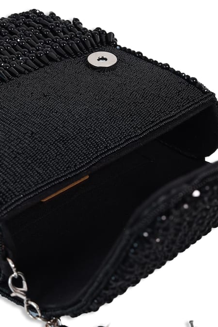 The Tan Clan_Black Beads, Tassels Mira Flapover Bag _at_Aza_Fashions