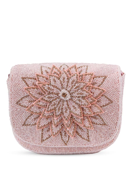 Shop_The Tan Clan_Pink Beads, Sequins Eva Flapover Bag _at_Aza_Fashions