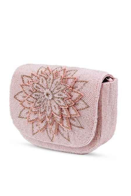 Shop The Tan Clan Pink Beads, Sequins Eva Flapover Bag Online at Aza Fashions Shop_The Tan Clan_Pink Beads, Sequins Eva Flapover Bag _Online_at_Aza_Fashions