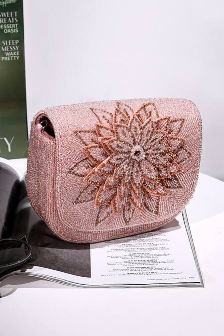 Shop The Tan Clan Pink Beads, Sequins Eva Flapover Bag Shop_The Tan Clan_Pink Beads, Sequins Eva Flapover Bag