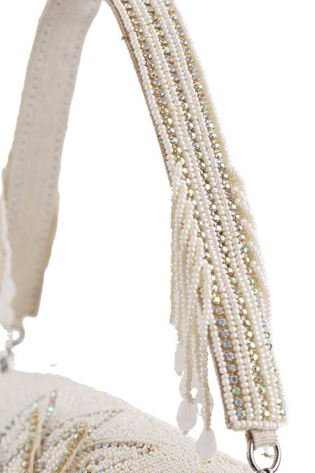 The Tan Clan_White Beads, Crystals Eva Flapover Bag _Online_at_Aza_Fashions
