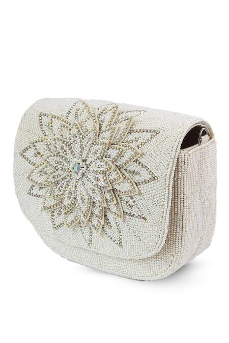 Buy_The Tan Clan_White Beads, Crystals Eva Flapover Bag _Online_at_Aza_Fashions