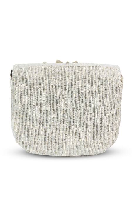 Shop_The Tan Clan_White Beads, Crystals Eva Flapover Bag _Online_at_Aza_Fashions