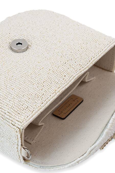 Buy_The Tan Clan_White Beads, Crystals Eva Flapover Bag 
