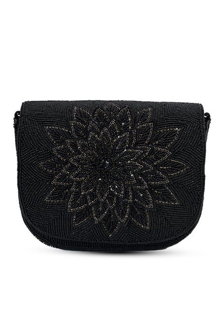Shop The Tan Clan Black Beads Eva Flapover Bag at Aza Fashions Shop_The Tan Clan_Black Beads Eva Flapover Bag _at_Aza_Fashions