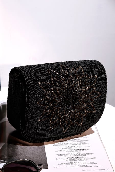 Buy_The Tan Clan_Black Beads Eva Flapover Bag _Online_at_Aza_Fashions