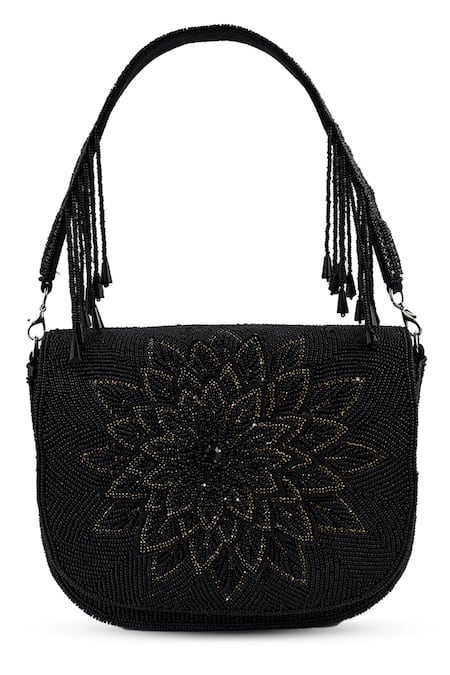 Buy The Tan Clan Black Beads Eva Flapover Bag Buy_The Tan Clan_Black Beads Eva Flapover Bag