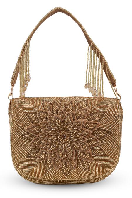 Shop The Tan Clan Gold Beads Eva Flapover Bag at Aza Fashions Shop_The Tan Clan_Gold Beads Eva Flapover Bag _at_Aza_Fashions