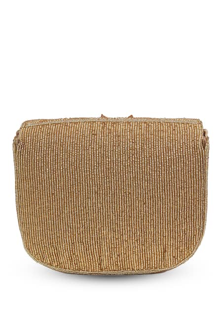 The Tan Clan Gold Beads Eva Flapover Bag at Aza Fashions The Tan Clan_Gold Beads Eva Flapover Bag _at_Aza_Fashions