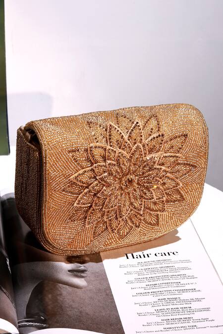 Shop The Tan Clan Gold Beads Eva Flapover Bag Shop_The Tan Clan_Gold Beads Eva Flapover Bag