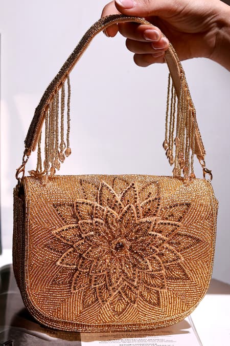 The Tan Clan Gold Beads Eva Flapover Bag 