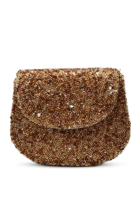 The Tan Clan Gold Beads, Sequins Amy Flapover Bag Online at Aza Fashions The Tan Clan_Gold Beads, Sequins Amy Flapover Bag _Online_at_Aza_Fashions