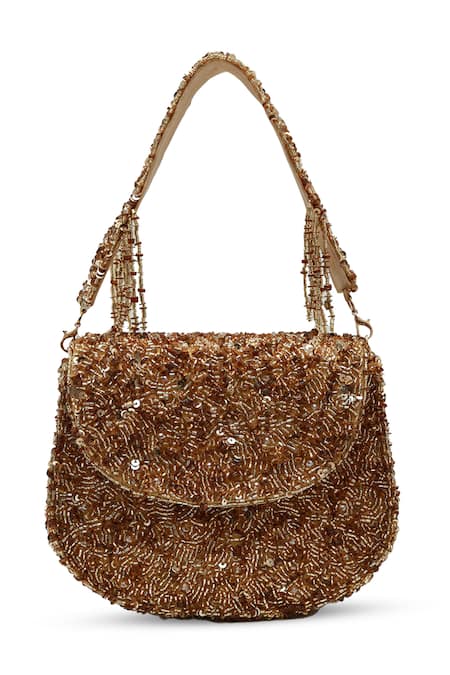 Shop The Tan Clan Gold Beads, Sequins Amy Flapover Bag at Aza Fashions Shop_The Tan Clan_Gold Beads, Sequins Amy Flapover Bag _at_Aza_Fashions