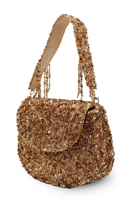 Buy The Tan Clan Gold Beads, Sequins Amy Flapover Bag Online at Aza Fashions Buy_The Tan Clan_Gold Beads, Sequins Amy Flapover Bag _Online_at_Aza_Fashions