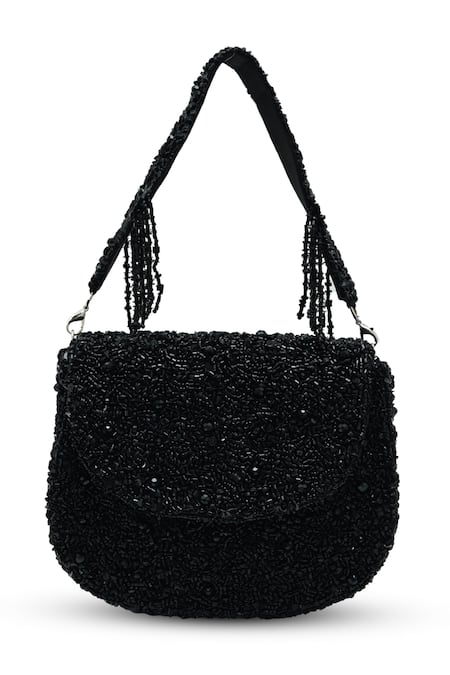 Shop The Tan Clan Black Beads, Sequins Amy Flapover Bag at Aza Fashions Shop_The Tan Clan_Black Beads, Sequins Amy Flapover Bag _at_Aza_Fashions