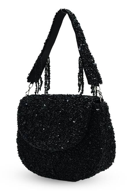 Shop The Tan Clan Black Beads, Sequins Amy Flapover Bag Online at Aza Fashions Shop_The Tan Clan_Black Beads, Sequins Amy Flapover Bag _Online_at_Aza_Fashions