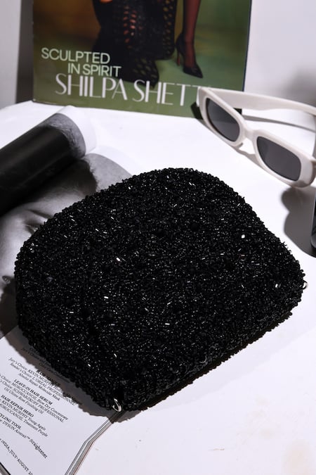 Buy_The Tan Clan_Black Beads, Sequins Amy Flapover Bag 