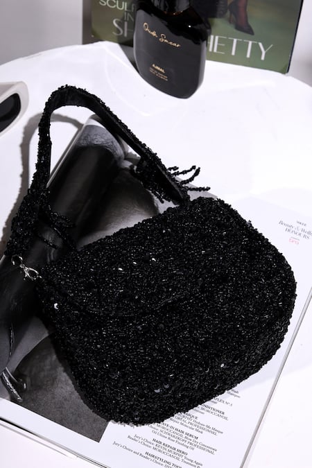 The Tan Clan Black Beads, Sequins Amy Flapover Bag 