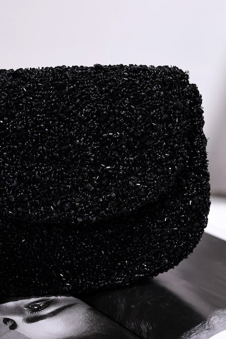 Shop The Tan Clan Black Beads, Sequins Amy Flapover Bag Shop_The Tan Clan_Black Beads, Sequins Amy Flapover Bag