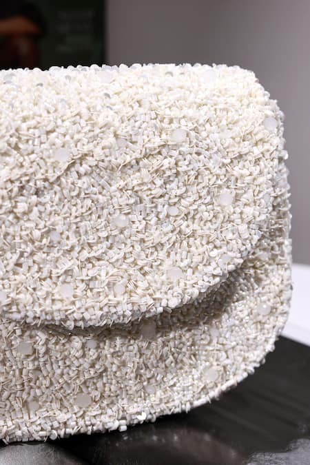 Buy_The Tan Clan_White Beads, Sequins Amy Flapover Bag _Online_at_Aza_Fashions