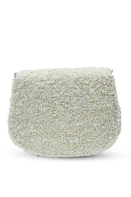 The Tan Clan White Beads, Sequins Amy Flapover Bag at Aza Fashions The Tan Clan_White Beads, Sequins Amy Flapover Bag _at_Aza_Fashions