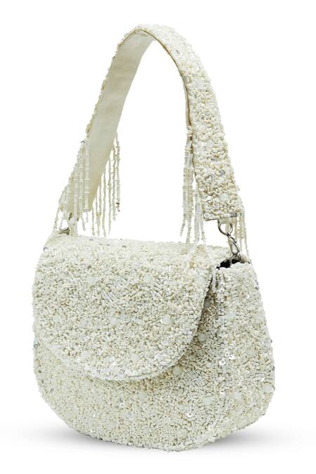 Buy The Tan Clan White Beads, Sequins Amy Flapover Bag Buy_The Tan Clan_White Beads, Sequins Amy Flapover Bag