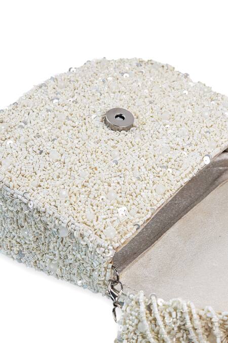 Shop The Tan Clan White Beads, Sequins Amy Flapover Bag Shop_The Tan Clan_White Beads, Sequins Amy Flapover Bag