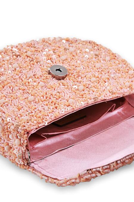The Tan Clan Peach Beads, Sequins, Pearls Amy Flapover Bag at Aza Fashions The Tan Clan_Peach Beads, Sequins, Pearls Amy Flapover Bag _at_Aza_Fashions