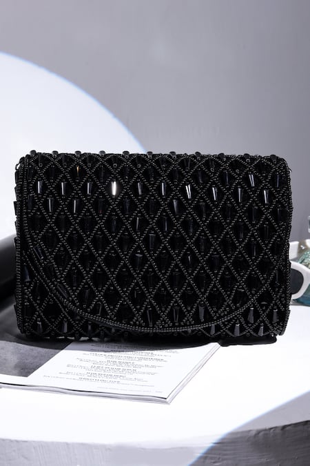 Shop_The Tan Clan_Black Beads Claire Flapover Bag _at_Aza_Fashions