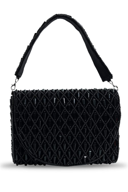The Tan Clan_Black Beads Claire Flapover Bag _Online_at_Aza_Fashions