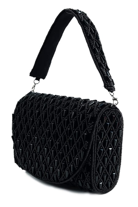 Buy_The Tan Clan_Black Beads Claire Flapover Bag _Online_at_Aza_Fashions